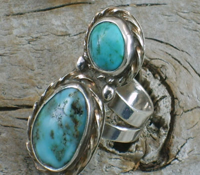 Native American Turquoise & Sterling Silver Ring - sz 6 1/2"